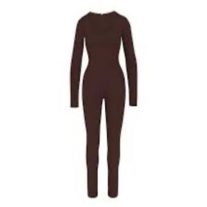 SKIMS All-In-One Scoop Neck Long Sleeve Onsie Jumpsuit Cocoa 2X